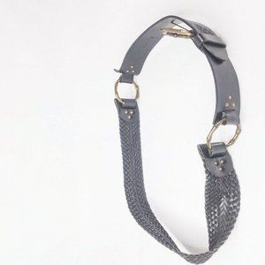 Tommy Bahama Womens Belt Black Medium Large Woven Braided Bohemian O Ring Chain